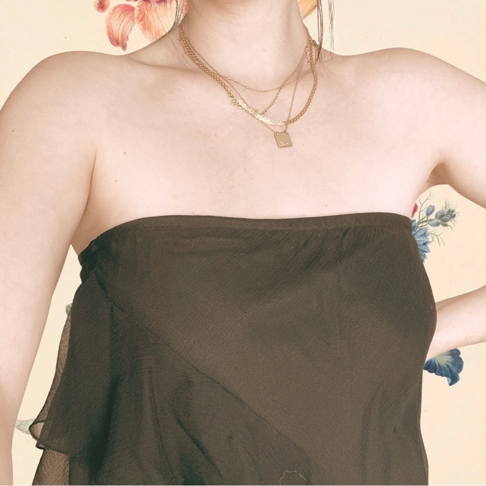 Vintage 100% Silk Strapless Ruffle Beaded Maxi Formal Dress, Black - Size XS - Picture 3 of 11